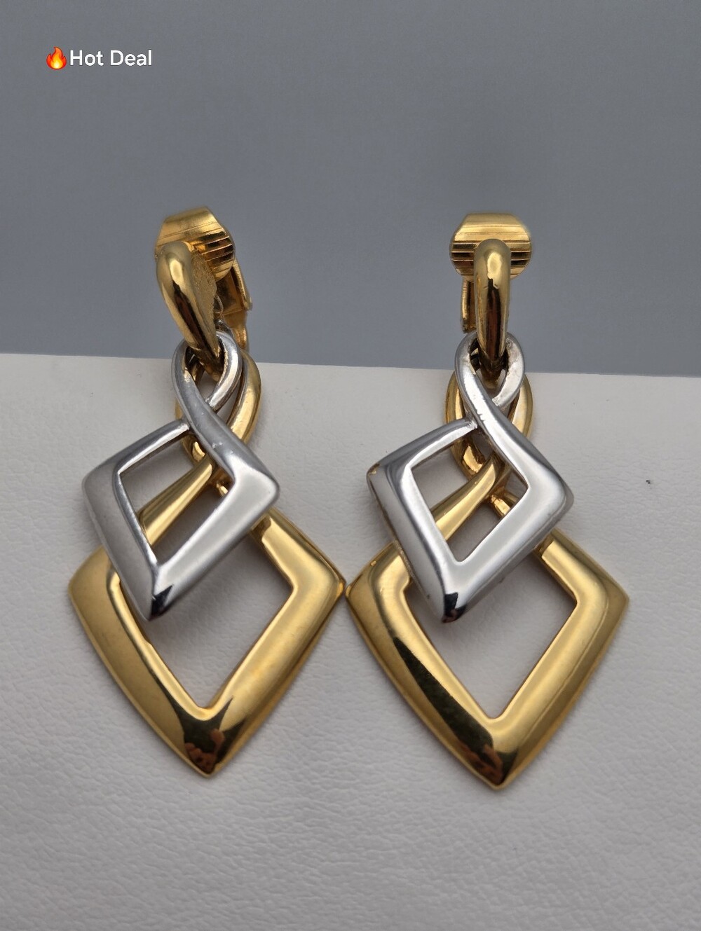 Vintage Fernando Originals FO Two Tone Geometric Drop Earrings 1980s Signed
